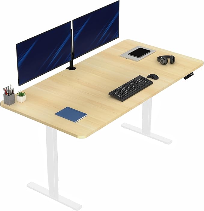 VIVO Electric 71 x 36 in Standing Desk, Memory Height Adjustment, 1B Series, Light Wood Top White Frame, DESK-KIT-1W7C-36