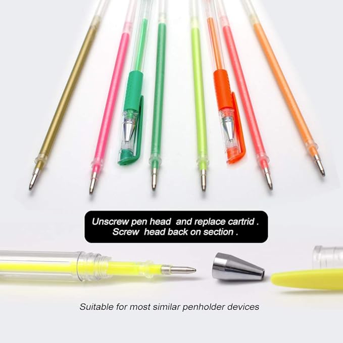 160 Colors Gel Pen Ink Refills, Glitter Neon Gel Ink Pens Refills Replace Cartridges for Glitter Gel Pens Set,for Kids Drawing Adult Coloring Books Journaling Women Gifts, No Repeats