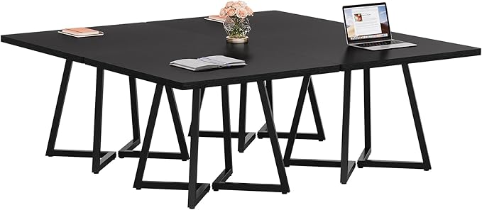 Tribesigns 31.5" Square Conference Table Set of 4, 10 ft Industrial Office Meeting Table for 8-10 People, Business Podcast Furniture with Metal Base for Small Spaces, Office Conference, Black