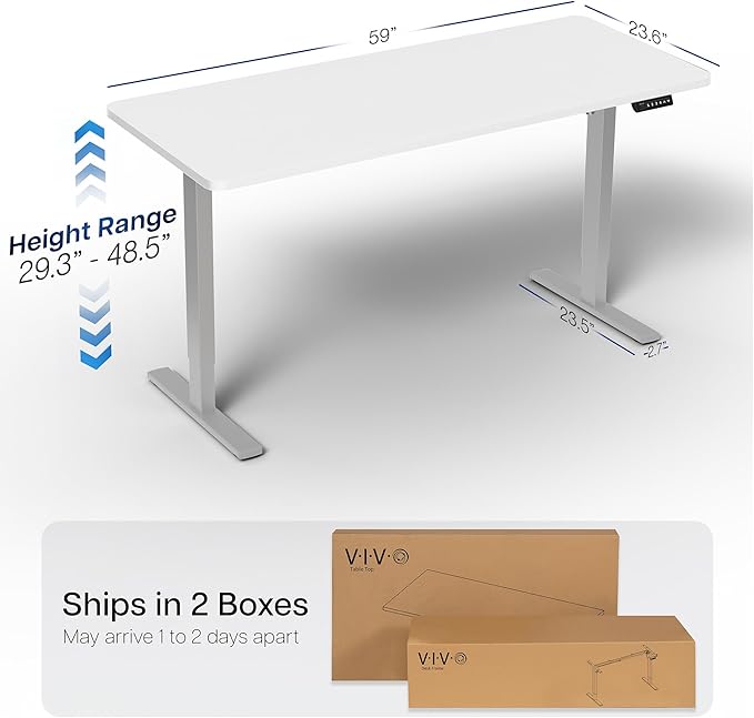 VIVO Electric 60 x 24 in Standing Desk, Memory Height Adjustment, 1B Series, One-Piece White Top, Gray Frame, DESK-KIT-1G6W
