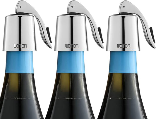 WOTOR Wine Stoppers Stainless Steel Wine Bottle stopper Plug with Silicone Reusable Wine Saver Leak proof Keep Fresh Silver 3 pack