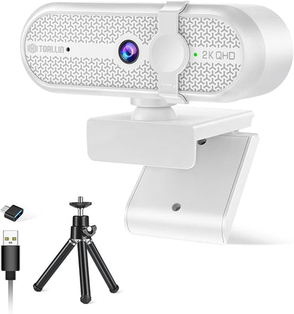 TOALLIN 2K Webcam for Streaming, 5 Million Pixels, Built-in Mic, FOV 90° Webcam with Tripod and Privacy Cover, USB Computer Camera for Laptop, Live-Streaming, Gaming, Video Calls