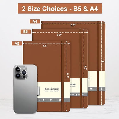 COMIX A4 Lined Journal Notebooks, 240 Pages, Large Size-8.5" x 11", Brown, Hardcover Journaling Notebooks for Men & Women- Fits for Office, Business, School, Notes Taking & Writing