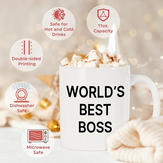 Breezy Valley World's Best Boss Mug - Funny Gifts for Women and Men, Boss Day, Christmas or Birthday Gift for Male or Female, Coffee Mug for Office, 11oz