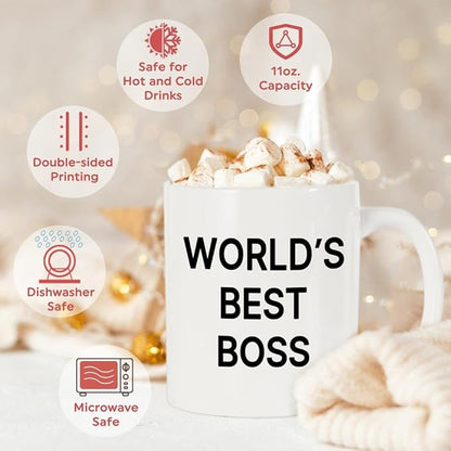 Breezy Valley World's Best Boss Mug - Funny Gifts for Women and Men, Boss Day, Christmas or Birthday Gift for Male or Female, Coffee Mug for Office, 11oz
