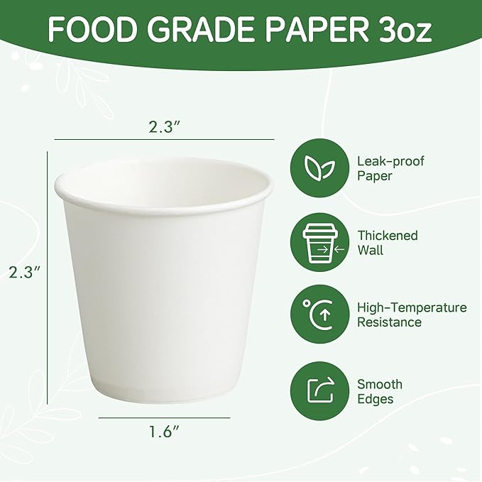 100 Pack 3 oz Paper Cups, Small Coffee Cups, Disposable Mini Bathroom Mouthwash Cups, Suitable for Party, Picnic, Travel, and Events