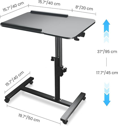 Aconcept Dual Tilt-Swivel Desktop Overbed Bed-Side Table, Adjustable Height Laptop Standing Desk with Wheels, Folding Mobile TV Dinner Tray Table, Black