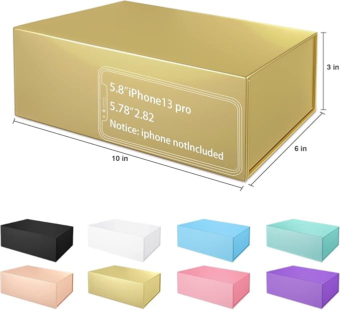 Gold Gift Box 10" x 6" x 3" with Magnetic Closure Lid Gifts Boxe for Presents,Bridesmaid Gifts Boxes,Cute Box,Birthday Gift Boxe,Luxury for Gifts Packaging, Magnetic Gift Boxes for Wrapping Gifts (Gold)