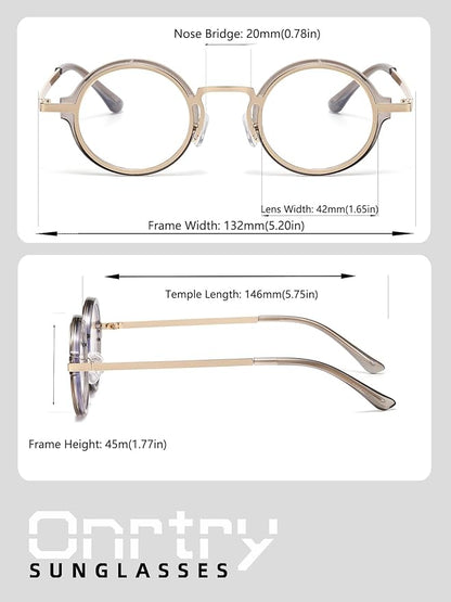 Onrtry Fashion Small Round Blue Light Blocking Glasses for Women Men Metal Frame Eyewear Glasses