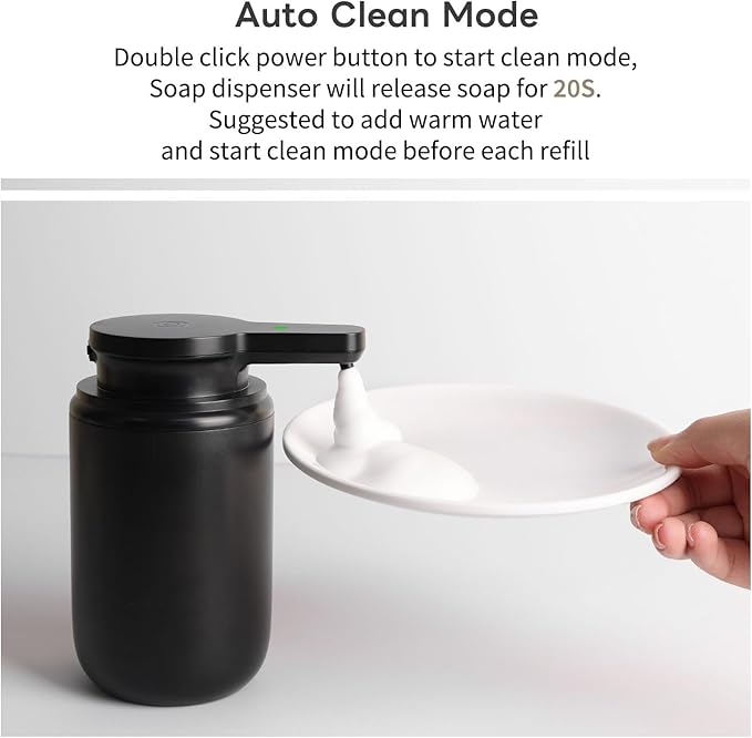 Automatic Foaming Soap Dispenser, Rechargeable Touchless Foam Hand Soap Dispenser for Bathroom, Soap Pump for Kitchen, Water-Resistant, Xmas Gift 10oz, Black