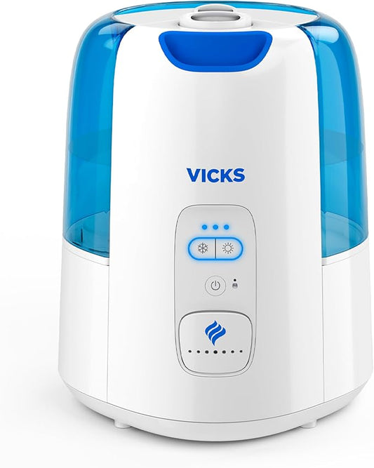 Vicks Dual Comfort Cool + Warm Mist Humidifier for Bedrooms With Fusion Technology, Compatible with Vicks VapoPads and Vicks VapoSteam, White