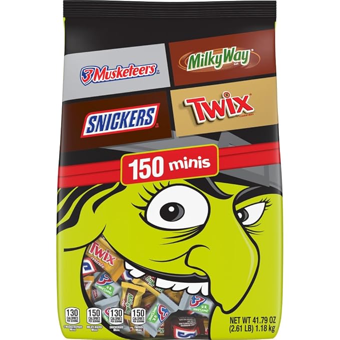 SNICKERS, TWIX, MILKY WAY & 3 MUSKETEERS Halloween Candy, Mini Chocolate Halloween Candy Mix Variety Pack for Trick or Treat, Party Favors and More, 150 Ct Bulk Bag