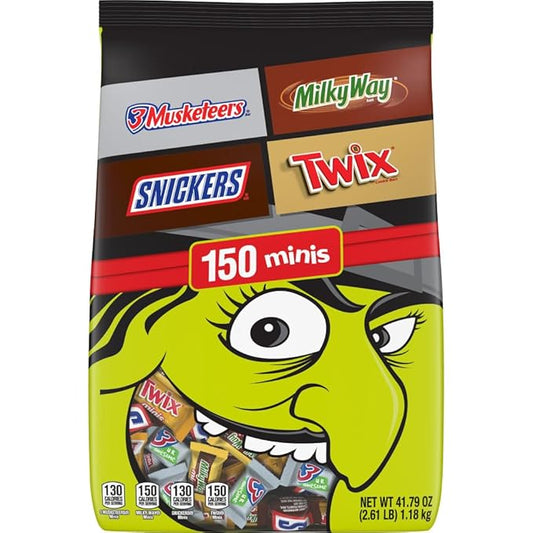 SNICKERS, TWIX, MILKY WAY & 3 MUSKETEERS Halloween Candy, Mini Chocolate Halloween Candy Mix Variety Pack for Trick or Treat, Party Favors and More, 150 Ct Bulk Bag