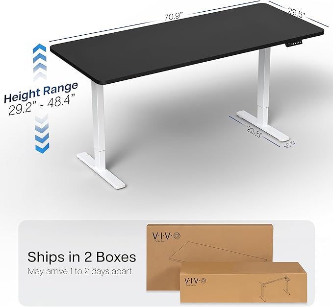 VIVO Electric 71 x 30 in Standing Desk, Memory Height Adjustment, 1B Series, Black Top White Frame, DESK-KIT-1W7B
