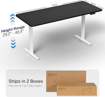 VIVO Electric 71 x 30 in Standing Desk, Memory Height Adjustment, 1B Series, Black Top White Frame, DESK-KIT-1W7B