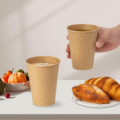 RACETOP [100 Pack] 12 oz Coffee Cups, Disposable Coffee Cups, Kraft Paper Cups, Hot Cups Unbleached for Home, Stores, Cafes, Office