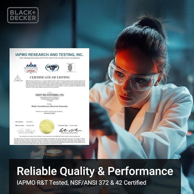 BLACK+DECKER Undersink Water Filter 15’’ | 2 Years | Reduces CHLORAMINE, Chlorine,Lead, PFAS, Bad Taste, Odor | Under Counter Water Filter Direct Connect to Kitchen Faucet | NSF/ANSI 42 Certified