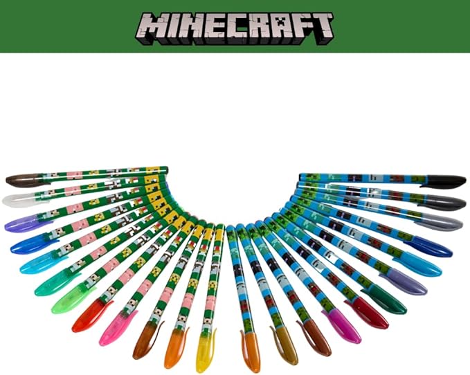 Innovative Designs Minecraft Gel Pens Set for Kids, 24 Pack with Glitter Gel Pens, Cute Pens for Boys and Girls