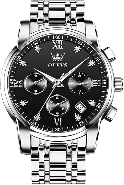 OLEVS Men's Luxury Watch Waterproof Luminous Easy Read Chronograph Watches Full Gold/White Dail/Black Face with Calendar Wristwatch
