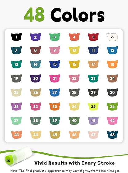 YHC 48 Colors Acrylic Paint Pens with Free App, Dual Tip Acrylic Paint Markers with Brush Tip and Fine Tip for Adults, Kids, Eggs, Wood, Rock, Canvas, Plastic, Stone, Glass, Ceramic