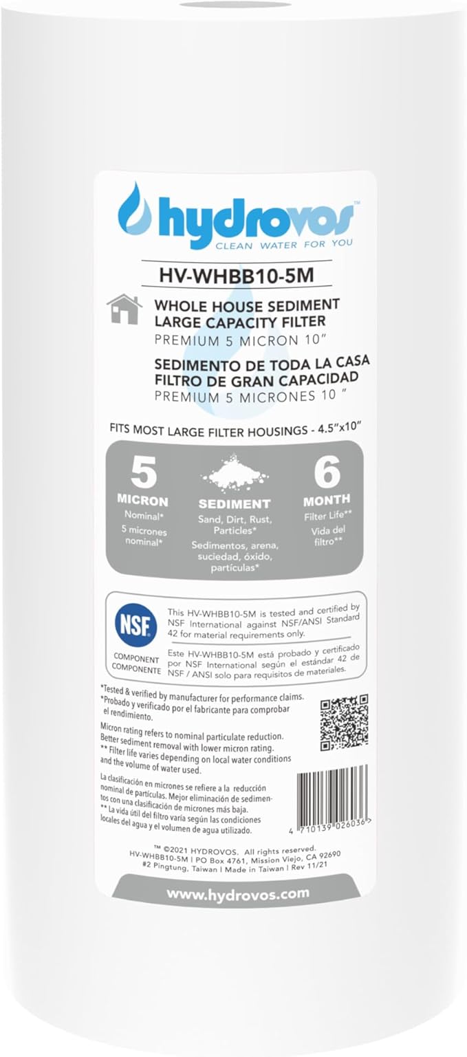 10" x 4.5" Large Capacity Whole House Water Filter, NSF Certified 5 Micron Premium Materials, Equivalent to RFC-BBSA, Aqua-Pure AP810, AP811, Big Blue DGD-5005, AO-WH-PREL, 4WH-HDGR-F01