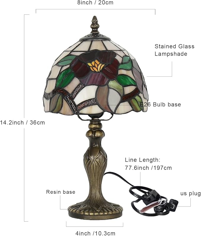 Stained Glass Lamp, Haitang Flower Table Lamp, 8 Inch Small Antique Lamp, for Bedside Nightstand Bedroom Living Room Home Office