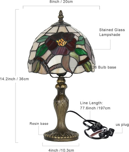 Stained Glass Lamp, Haitang Flower Table Lamp, 8 Inch Small Antique Lamp, for Bedside Nightstand Bedroom Living Room Home Office