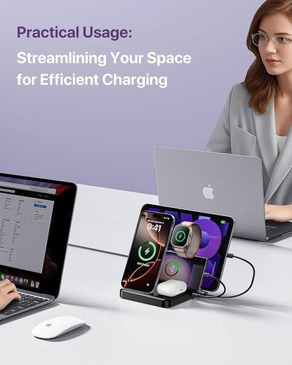 Intoval 5-in-1 Charging Station, for iPhones 17/17 Pro/17 Pro Max and Androids, iPad Pro/Air/Mini, Apple Watch 11/Ultra 3/Ultra 2/Ultra/10/9/SE, Wireless Charging Dock for Multiple Devices (Lavender)