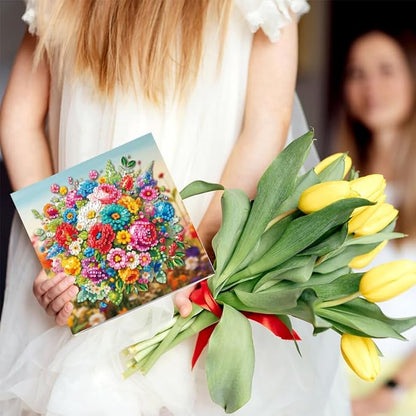 6pcs DIY Flowers Diamond Art Painting Greeting Cards Kit, Rhinestone Art Holiday Birthday Card Set with Envelopes, DIY Festival Craft for Girlfriend, Christmas Valentine Gift Making Supplies