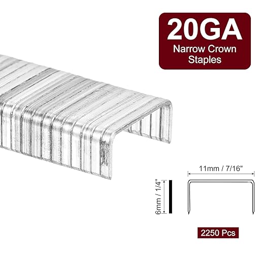 uxcell 20 Gauge Narrow Crown Staples 7/16" x1/4", 2250Pcs Galvanized Steel for Pneumatic, Electric Stapler, White