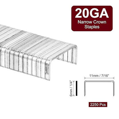 uxcell 20 Gauge Narrow Crown Staples 7/16" x1/4", 2250Pcs Galvanized Steel for Pneumatic, Electric Stapler, White