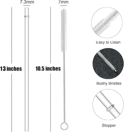 ALINK 12-Pack Reusable Plastic Clear Straws, 13 inch Extra Long Tumbler Straws for Stanley Cups, 1 Gallon, 64 oz 40 oz 32 oz Water Bottles, Plus Cleaning Brush