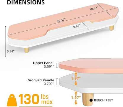 2 Tier Dual Monitor Stand Riser,Wider Board Computer Monitor Stand for 2 Monitors,Slot For Phone/Tablet Office Desktop Organizer for Laptop,PC,Computer,Printer,Pink