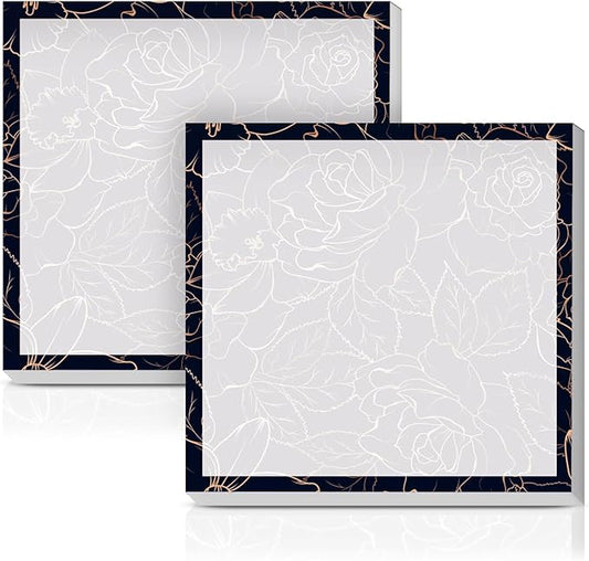 Sticky Notes 3x3 Inches, 2 Pack Cute Colorful Bright Self-Stick Note Pads, Easy to Post for Home, Office, Notebook, Meeting Luxuious Blue Floral