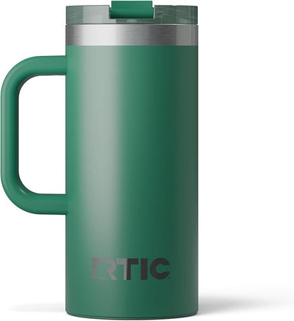 RTIC 16oz Road Trip Travel Mug with Lid and Handle, Ceramic Lined, Insulated, Stainless Steel, Metal, Double Wall Vacuum-Insulation, Portable Coffee, Tea Cup for Hot and Cold Drink, Pine Tree