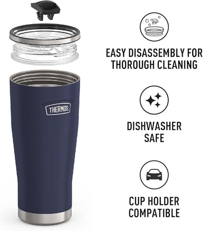 THERMOS ICON SERIES, Stainless Steel Tumbler with Slide Lock, 24 Ounce, Mystic Navy