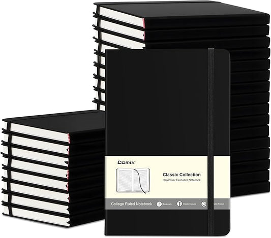 COMIX 24 Pack Lined Journal Notebooks for Work, 240 Pages, Medium 5.5" x 8.3", A5 Hardcover Journaling Notebooks for Business School Office, Notebooks for Notes-Taking Writing