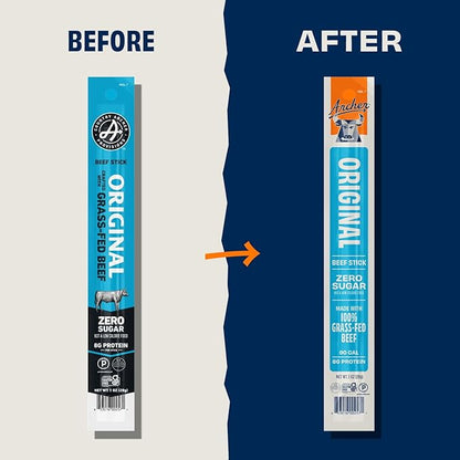 Country Archer Beef Jerky Sticks - Grass Fed Beef Sticks Individually Wrapped, Beef Sticks Bulk, Beef Jerky Snack Packs, Gluten Free, Paleo, Keto - 1 oz Meat Sticks (Pack of 18)