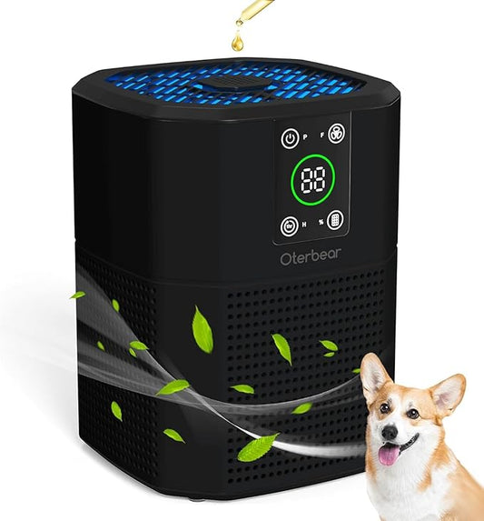 Air Purifiers for Bedroom Home Up to 1350 Ft², Oterbear Room Air Cleaner with H13 True HEPA Filter with Sleep Mode, Aroma Function, Ambient Light, Remove Dander Smoke Pollen Odor, Black