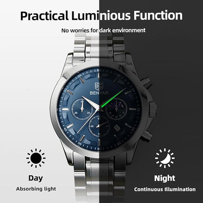 BY BENYAR Mens Watches Analog Quartz Chronograph Waterproof Wrist Watches for Men Fashion Business Work Casual Sport Designer Dress Watch with Calendar Elegant Gifts for Men