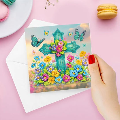 6pcs DIY Cross Diamond Art Painting Greeting Cards Kit, Rhinestone Art Holiday Birthday Card Set with Envelopes, DIY Festival Craft for Girlfriend, Christmas Valentine Gift Making Supplies