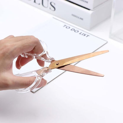 6 Inch Office Scissors Clear Acrylic Handles Rose Gold Craft Scissor Semi-Circular Grip Fabric Shears Stainless Steel Sharp Blades Round Tips for Paper Thread (Rose Gold)