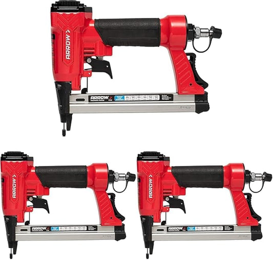 Arrow PT50 Oil-Free Pneumatic Staple Gun, Professional Heavy-Duty Stapler for Wood, Upholstery, Carpet, Wire Fencing, Fits 1/4”, 5/16”, 3/8", 1/2", 9/16” Staples, Red (Pack of 3)