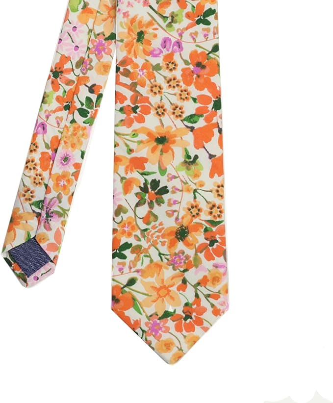 Cotton Floral Ties for Men 2.76" Men's Skinny Tie Linen Flower Printed Neck Tie for Wedding Dating Party