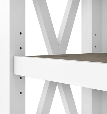 Bush Furniture Tall 5 Shelf Bookcase for Living Room or Home Office, Large Bookshelf, Modern Farmhouse Style, Key West Collection, Pure White and Shiplap Gray