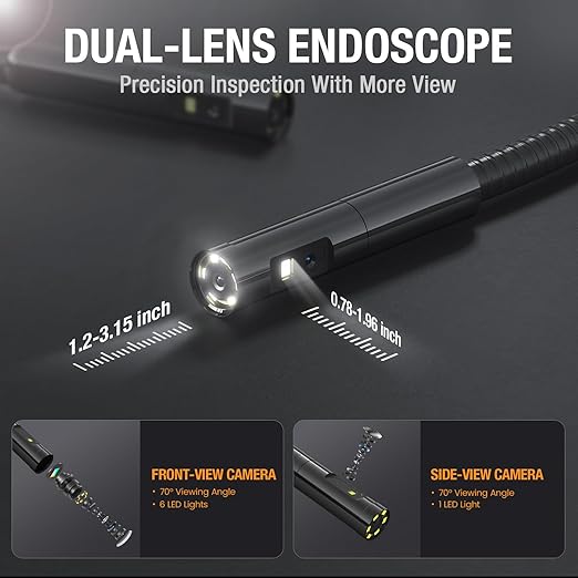 Teslong Inspection Camera, Dual Lens Borescope Camera with Light, NTS300 5" IPS Industrial Endoscope, 1080P Waterproof Flexible Mechanic Fiber Optic Snake Scope Cam for Wall Automotive Engine (10FT)