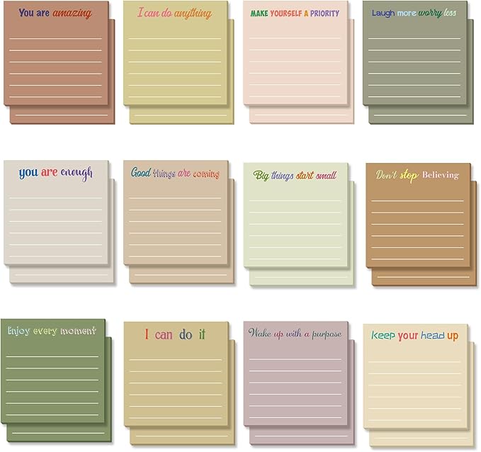 Yinder 24 Pcs Inspirational Sticky Notes Christmas Stocking Stuffers Motivational Sticky Notes Pad Employee Appreciation Gift Bulk for Teacher Nurse Coworker Office 3 x 3'' (Inspirational,Boho)