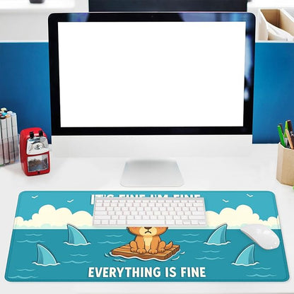 Funny Dog Gaming Mouse Pad Cartoon Everything Fine Reject Anxiety XL Mouse Pad Large Mousepad Extended Laptop Keyboard Mat Gaming Desk Pad Mouse Mat 31.5"x11.8"