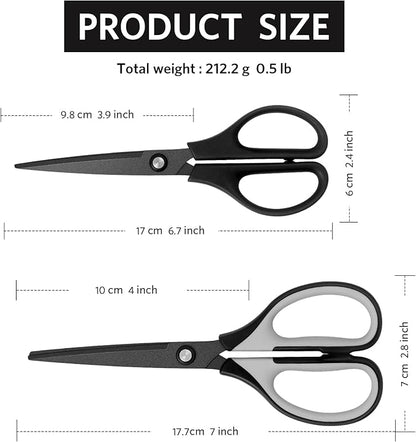 Titanium Scissors, Professional Multi-Purpose Scissors with Stainless Steel Blades, Soft Grip Handle, Great for Office School Sewing Craft Supplies, Grey Black/All Black, 4 Pack