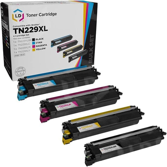 LD Products TN229 Toner Cartridge Replacement Set Compatible with Brother TN229XL TN-229 (Black TN229XLBK, Cyan TN229XLC, Magenta TN229XLM, Yellow TN229XLY, 4-Pack) for MFC-L3780CDW Printer